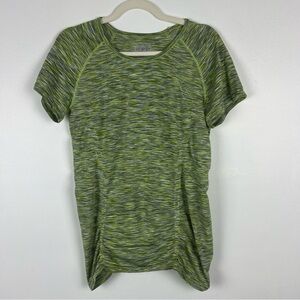 Athleta Fastest Track Space Dye T Shirt Seamless Ruched Lime Green Size XL